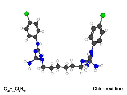 Chlorhexidine antiseptic model molecule. Isolated on white background.
