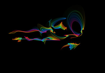 Naklejka premium abstract rainbow wavy smoke flame isolated over black background.