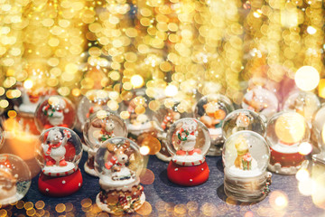 Christmas background. Many traditional Christmas balls or toys.