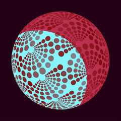 graphic moon with dots pattern in blue red brown shades