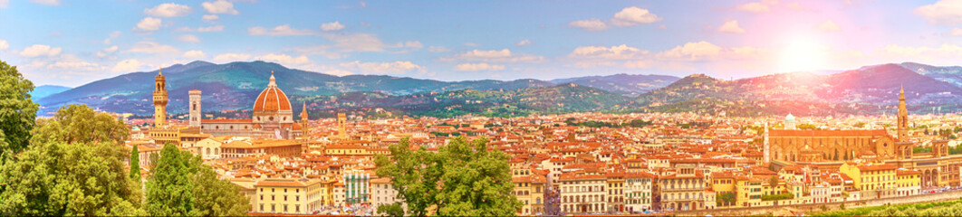 Aerial view of Florence with the Basilica Santa Maria del Fiore (Duomo) and tower of 