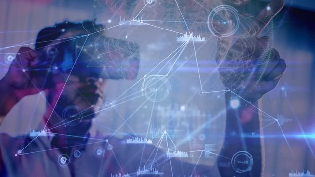 Science Composition Man using Augmented Reality combined with animated diagrams and bl