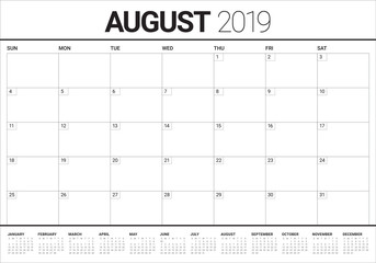 August 2019 desk calendar vector illustration