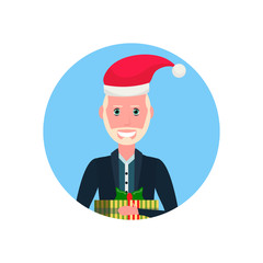 senior man red hat face avatar new year merry christmas concept flat male cartoon character portrait