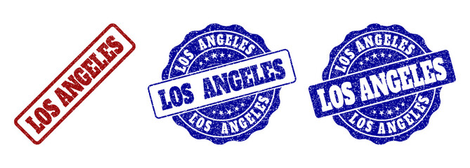Obraz premium LOS ANGELES grunge stamp seals in red and blue colors. Vector LOS ANGELES imprints with grunge style. Graphic elements are rounded rectangles, rosettes, circles and text labels.