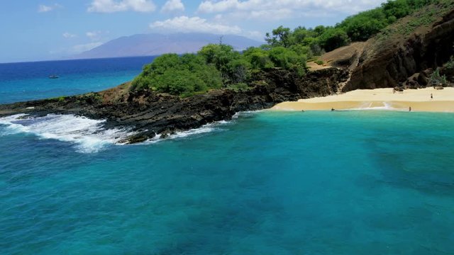 Aerial coastline view Makena beach State Park Maui