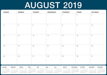 August 2019 desk calendar vector illustration