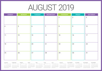 August 2019 desk calendar vector illustration