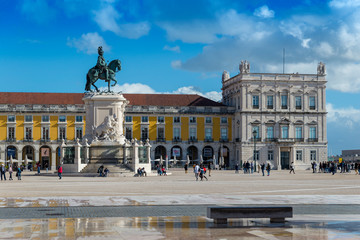 LISBON, PORTUGAL - NOVEMBER 21, 2018: Statue of King Jose I on the Commerce square (Praca do Comercio)
