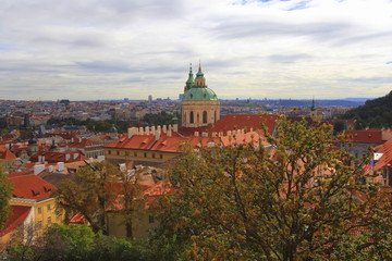 Fototapeta na wymiar Panorama of red roofs skyline of Prague city Czech republic