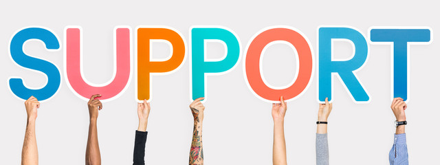 Colorful letters forming the word support