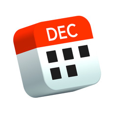  December Red Calendar Icon on Isolated White Background  - 3D Illustration