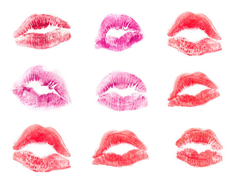Female lips lipstick kiss print set for valentine day and love illustration isolated on white background