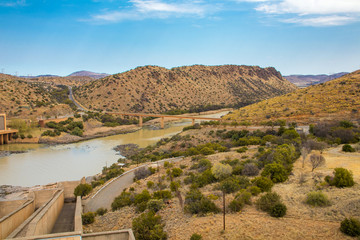 Gariep dam on the Orange River in South Africa, the largest dam in South Africa