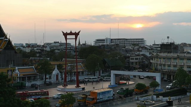 4K Day to night time lapse Giant swing landmark of bangkok city