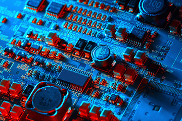 Electronic circuit board close up.