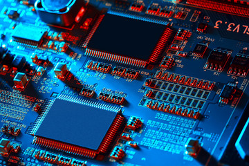 Electronic circuit board close up.