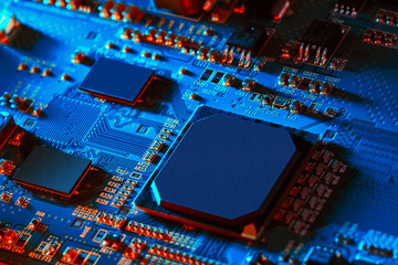 Electronic circuit board close up.