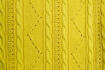 background knitted fabric, yellow warm jacket, winter, knit material texture