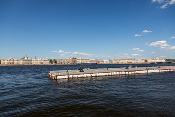 Fototapeta na wymiar View of the pier for ships at the English Embankment in St. Petersburg