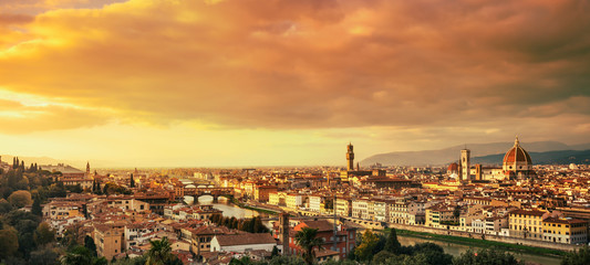 Fototapeta na wymiar Florence or Firenze sunset aerial cityscape.Tuscany, Italy