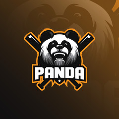 panda mascot logo design vector with modern illustration concept style for badge, emblem and tshirt printing. panda illustration with a baseball bat in the back.