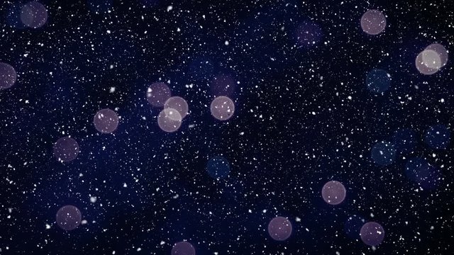 Video composition with falling snow over blurry video with lights