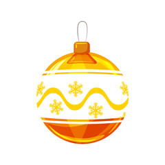 Christmas ball yellow, gold, white colour decorated on white background, illustration, vector, isolated