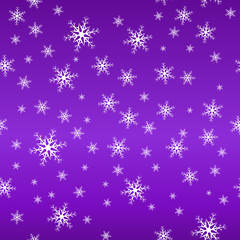 Seamless snow pattern. Simple vector white snowflakes on a violet background. Winter illustration snow.