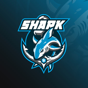 shark mascot logo design vector with modern illustration concept style for badge, emblem and tshirt printing. jumping shark illustration with anchor.
