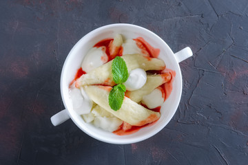 Lazy dumplings with sour cream and strawberry jam © boomeart