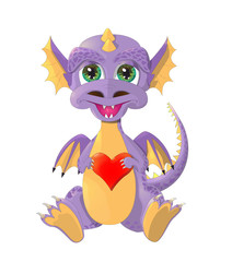 Cute little dragon with bouquet of flowers.