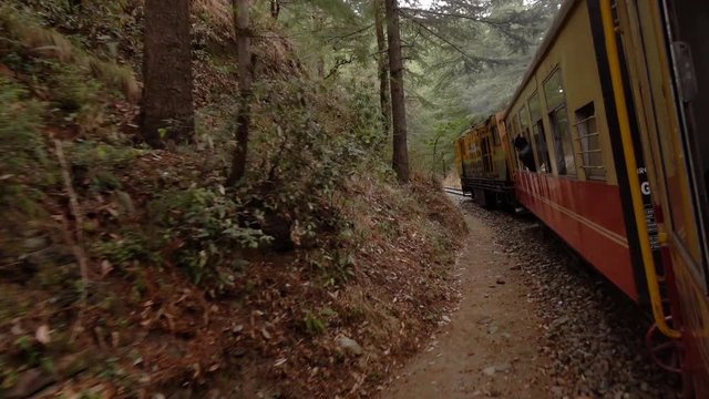 Historic train on the way from Shimla to Kalka, UNESCO World Heritage Site, Himachal Pradesh, India