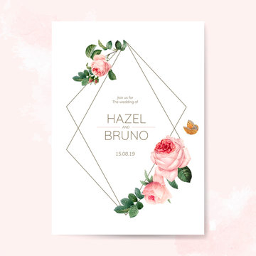Wedding invitation card decorated with roses vector