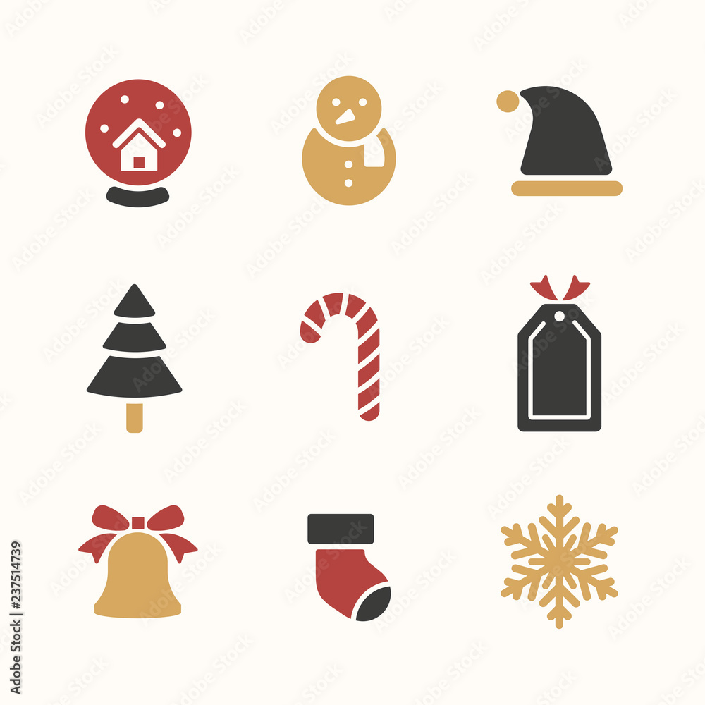 Sticker christmas holiday symbols vector set