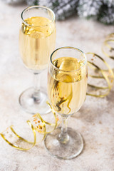 Glasses of champagne, traditional New year drink 