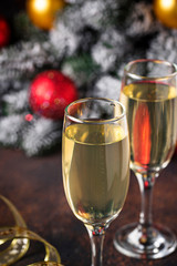 Glasses of champagne, traditional New year drink 