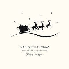 Christmas wishes with hand drawn Santa Claus and reindeers. Vector.