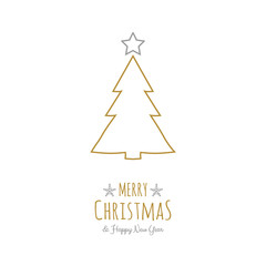 Concept of Christmas greeting card with hand drawn tree. Vector.