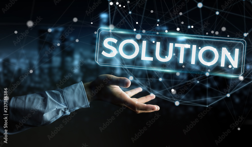 Poster businessman using solution digital text 3d rendering