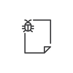 Infected file document outline icon. linear style sign for mobile concept and web design. Bug Virus file simple line vector icon. Symbol, logo illustration. Pixel perfect vector graphics
