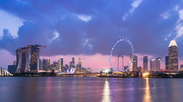 Sunrise Night to Day Singapore Cityscape 4K Time Lapse