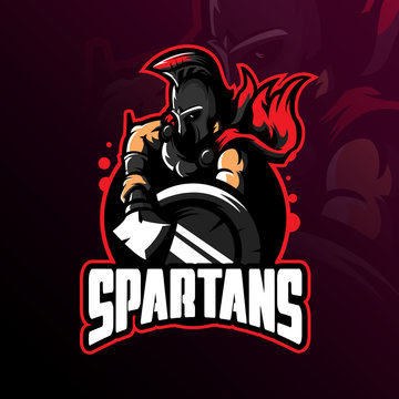 spartan mascot logo design vector with modern illustration concept style for badge, emblem and tshirt printing. spartan illustration with shield and spear.