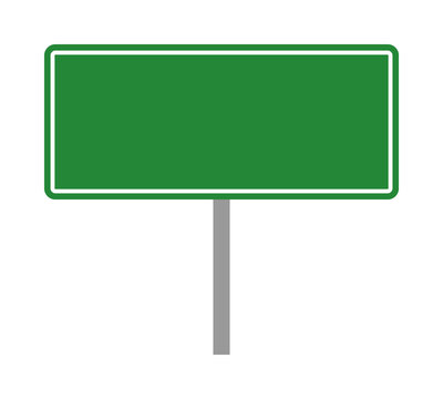 Empty green traffic road sign on a pole flat vector illustration for apps and print