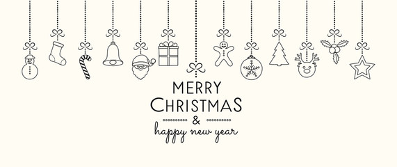 Christmas wishes with hanging decorations. Vector.