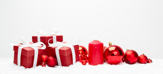 Red christmas holidays decoration on a white background