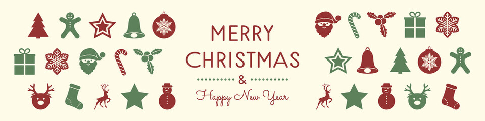 Christmas card in retro style with festive elements. Vector.