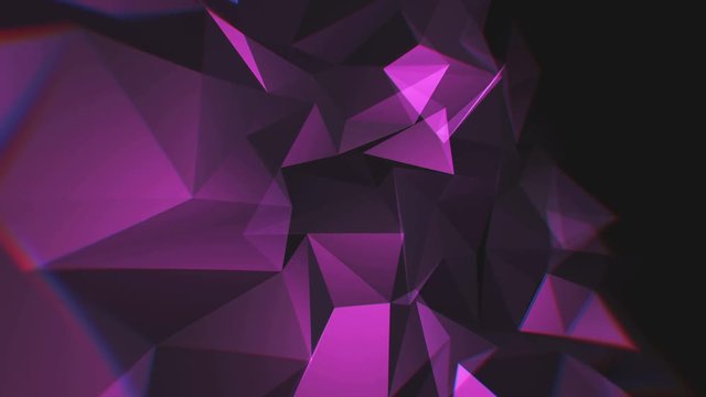 Abstract cg polygonal crystal purple surface. Geometric low poly triangles motion background.