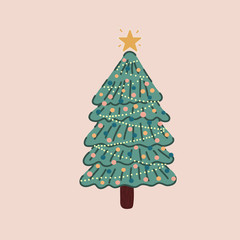 Vector of a Christmas tree decorated.