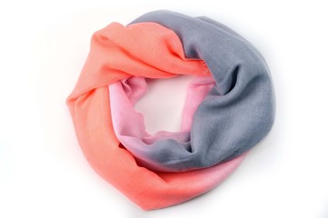 Bright colored female scarf close up on a white isolated background
